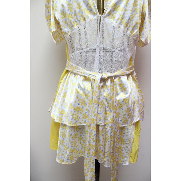 For Love & Lemons Daffodil Yellow Floral Tiered Satin Dress Robe Size XL - Picture 3 of 6
